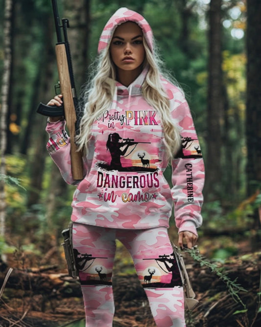 Ensemble camouflage rose - Sweat à capuche et legging de chasse personnalisés