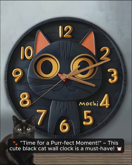 Cute Black Cat - Personalized Black Cat Wall Clock