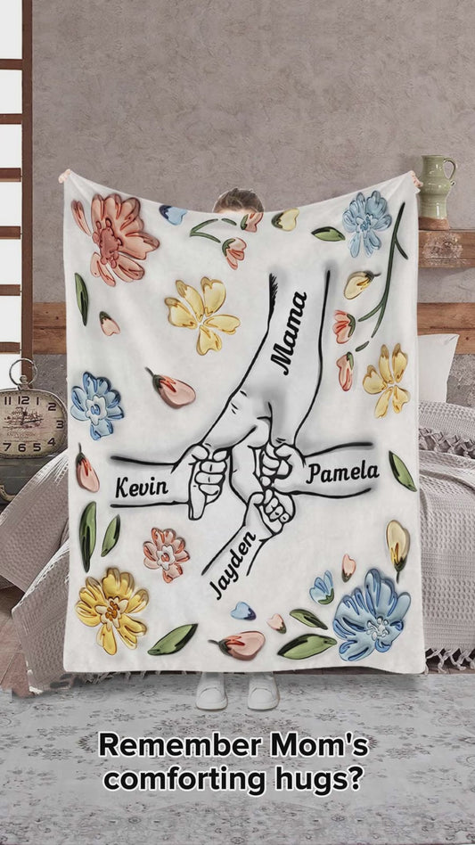 Mom's Love Hands Holding Pastel Floral - Personalized Mother Blanket