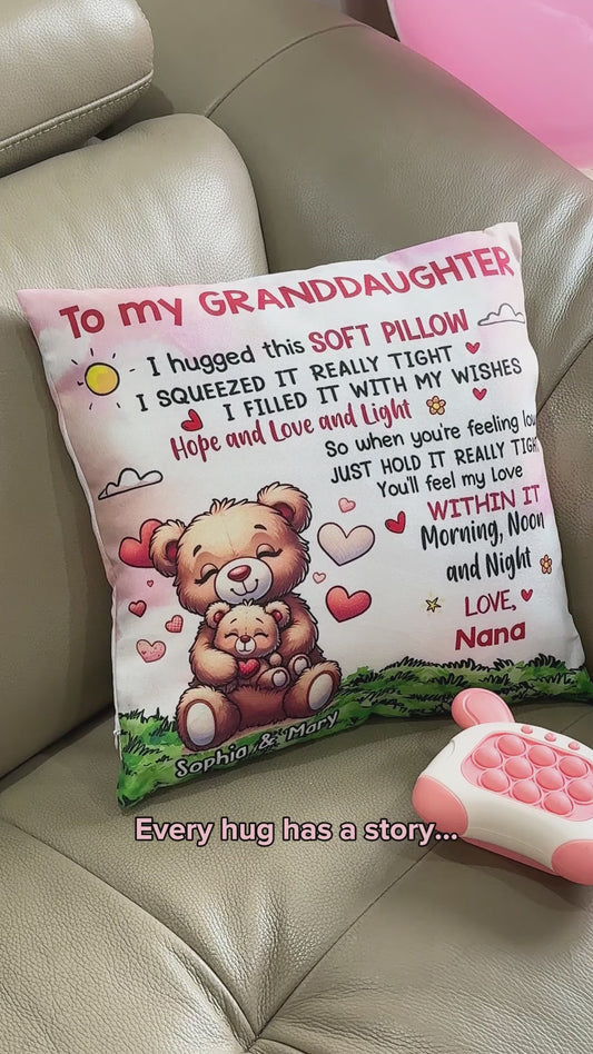 Coussin décoratif personnalisé pour grand-mère - Petit-fils ours et petite-fille