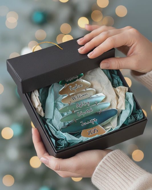 Sapin de Noël familial en verre de mer - Ornement familial personnalisé