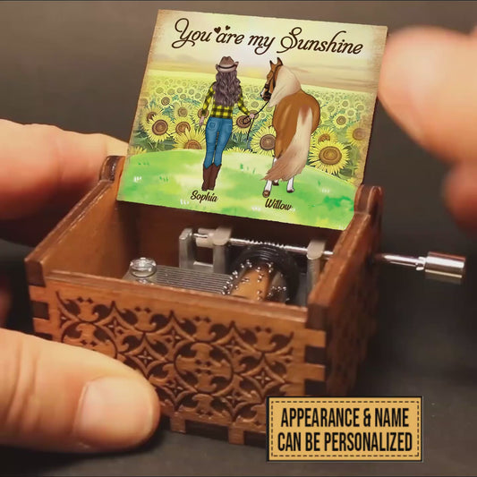 Tu es mon rayon de soleil - Boîte à musique personnalisée à manivelle représentant un cheval