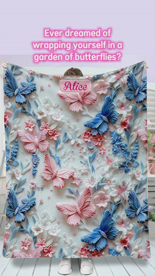 Couverture papillons roses et bleus personnalisée