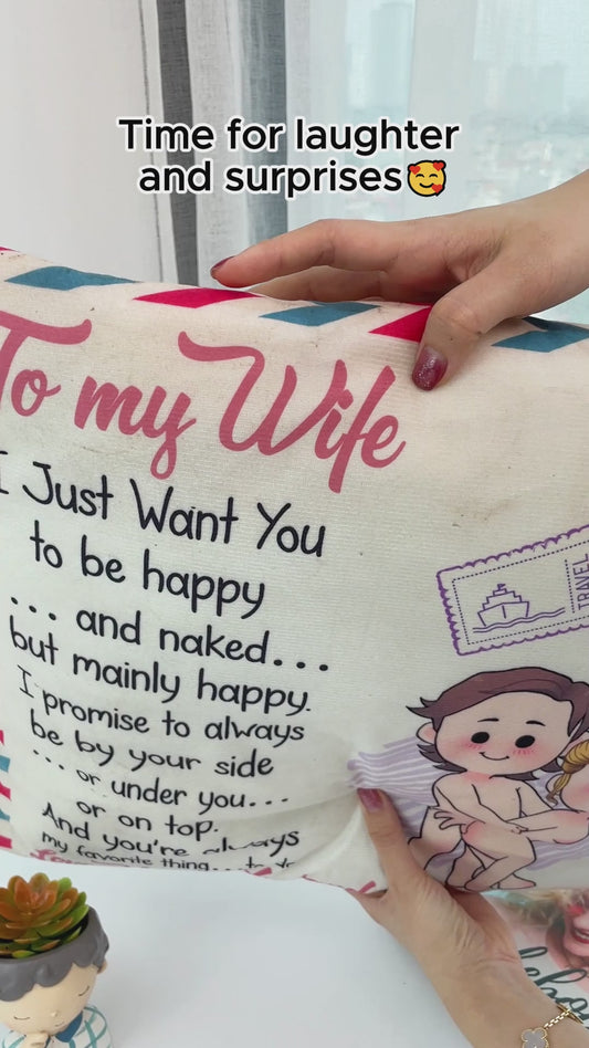 Je veux juste que tu sois heureux et nu, mais surtout heureux - Coussin décoratif personnalisé pour couple