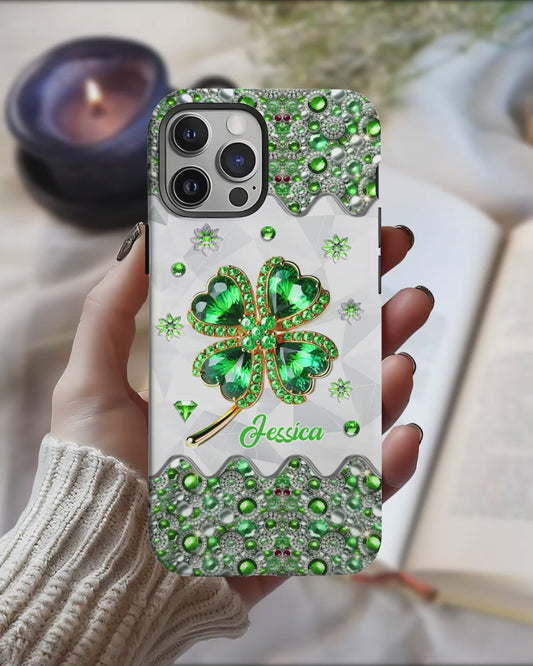 Coque de téléphone personnalisée avec trèfle à quatre feuilles porte-bonheur pour la Saint-Patrick - Impression intégrale