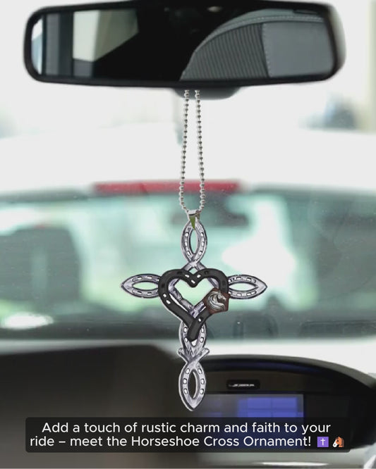 Croix rustique en forme de fer à cheval - Ornement de voiture personnalisé en forme de cheval