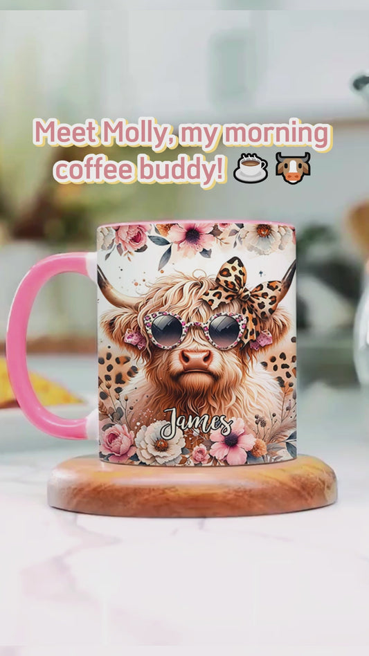 Mug personnalisé « Vache cool avec lunettes léopard »