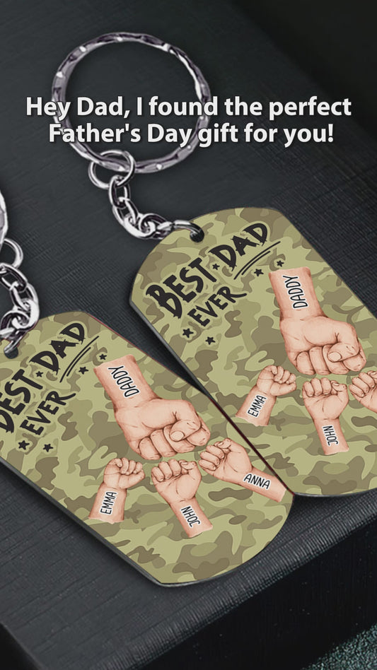 Porte-clés personnalisé en acier inoxydable « Meilleur papa du monde » motif camouflage - Porte-clés « Meilleur papa du monde » motif poing levé - Meilleur papa du monde
