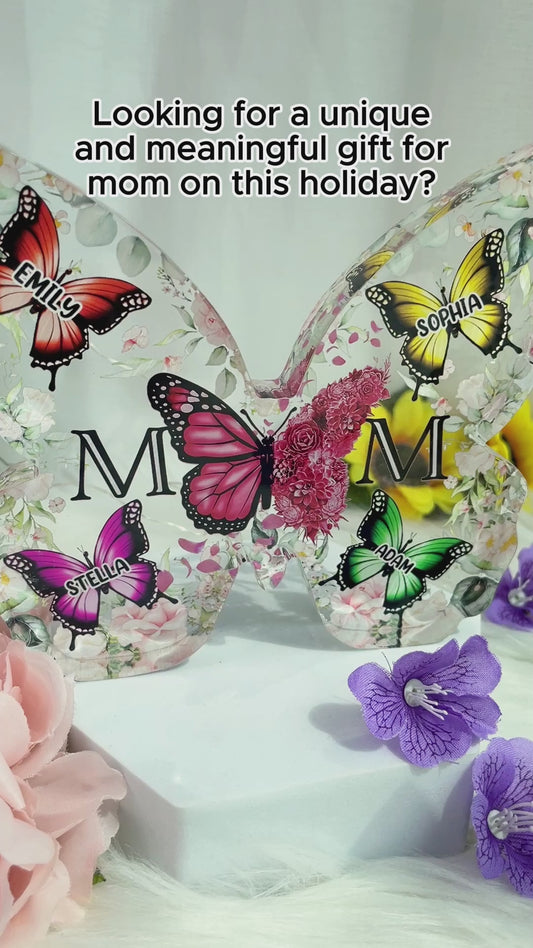 Mother And Children Floral Butterflies - Personalized Gift For Mother Custom Shaped Acrylic Plaque