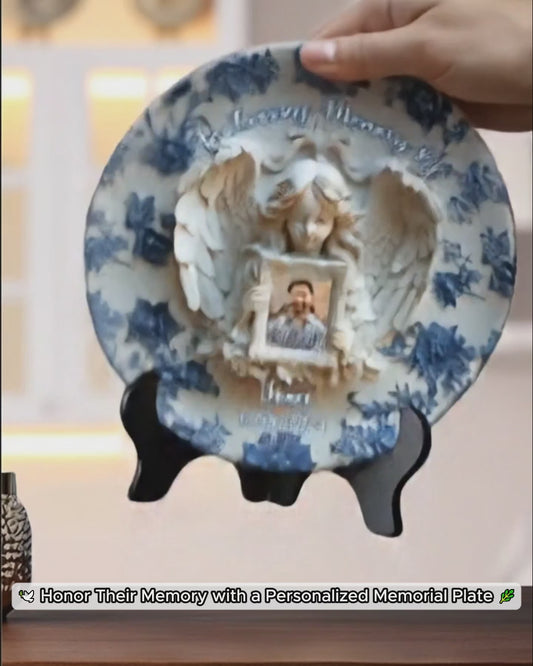 Ailes d'ange - Assiette ronde commémorative personnalisée en céramique