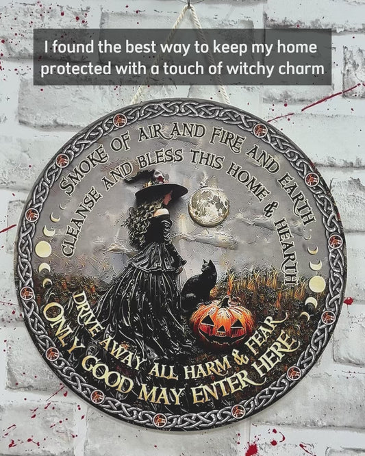 Fumée d'air, de feu et de terre - Panneau rond en bois personnalisé « Sorcière »