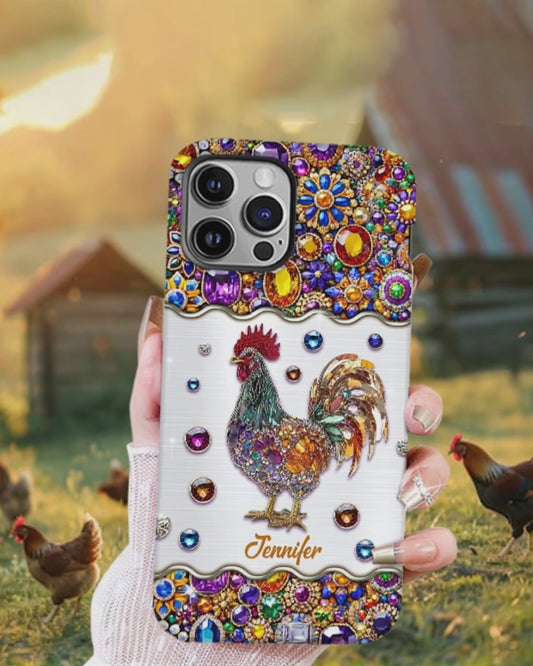 Coque de téléphone personnalisée Sparkle Rooster avec imprimé intégral de poulet