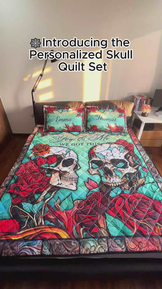Skull Couple - Personalized Skull Quilt Set