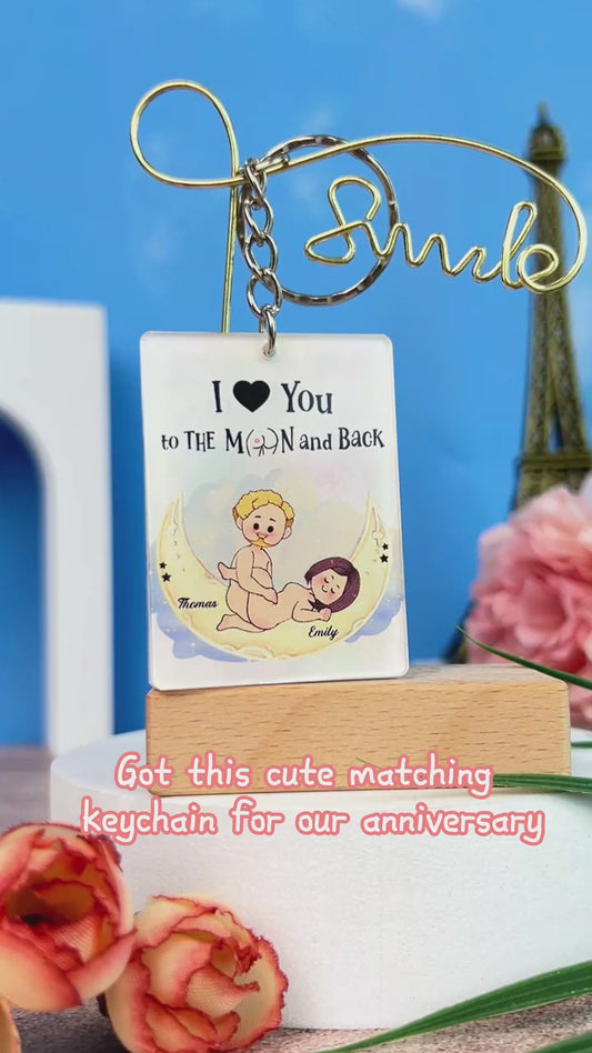 Je t'aime jusqu'à la lune et retour - Porte-clés personnalisé pour couple