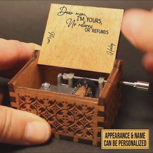 Chère maman, je suis à toi. Ni retour ni remboursement - Boîte à musique à manivelle personnalisée pour la fête des mères