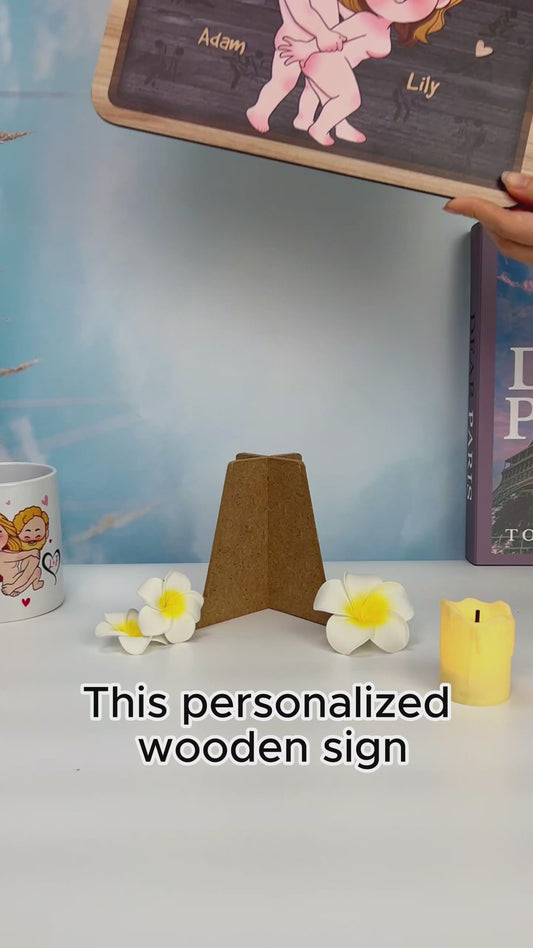 Together We Make A Family - Personalized Couple Wood Sign