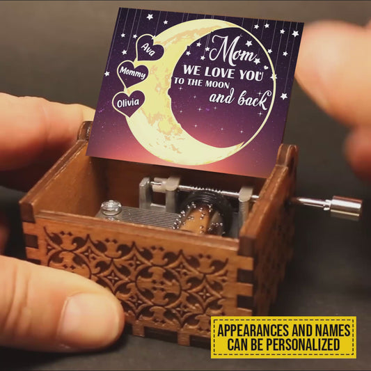 Je t'aime jusqu'à la lune et retour - Boîte à musique à manivelle personnalisée pour la fête des mères