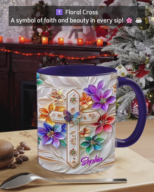 Floral Cross - Personalized Christian Accent Mug