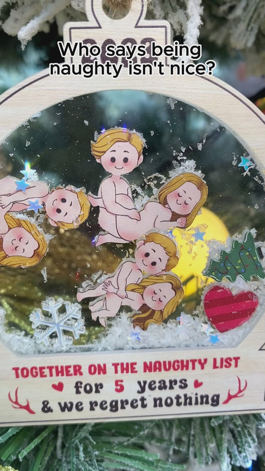 Together On The Naughty List For Years - gift for girlfriend, husband, wife, boyfriend - Personalized 3 Layered Shaker Ornament