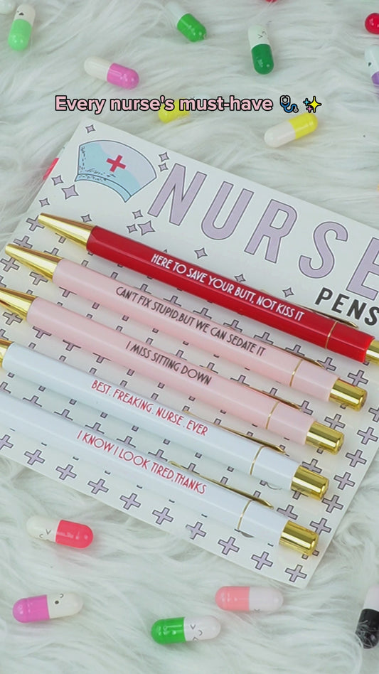 Ensemble de stylos d'infirmière rose amusant - Ensemble de stylos d'infirmière