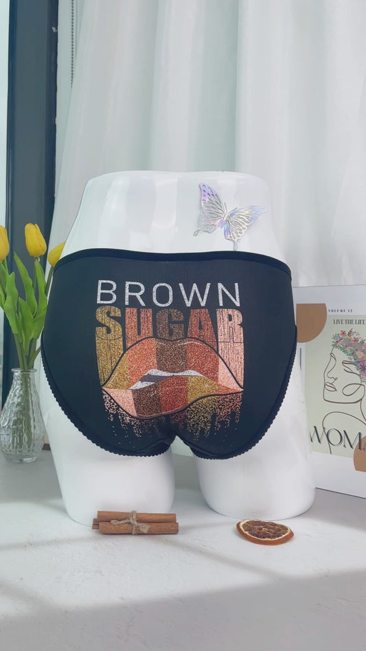 Culottes pour femmes avec bordure en dentelle afro-américaine personnalisée « Brown Sugar Sexy Lips »