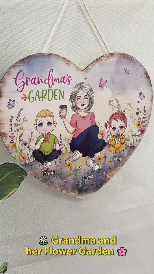 Jardin de grand-mère - Panneau en bois personnalisé en forme de grand-mère
