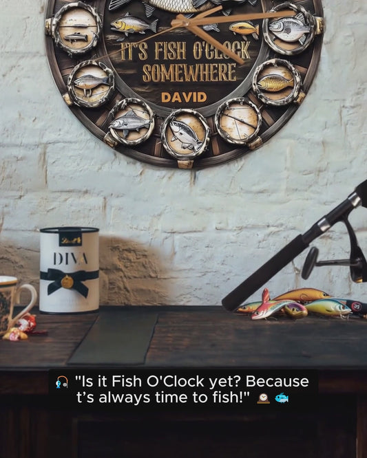 C'est l'heure du poisson quelque part - Horloge murale de pêche personnalisée