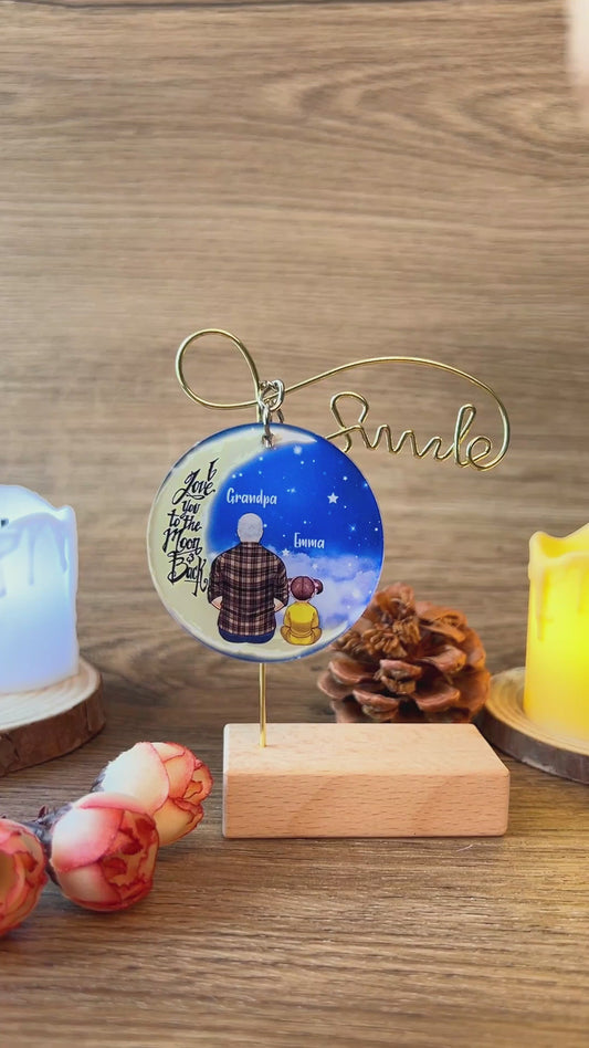 I Love You To The Moon And Back - Personalized Grandpa Keychain (Printed On Both Sides)