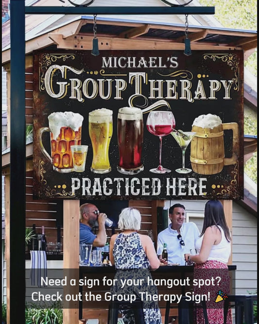 Thérapie de groupe pratiquée ici - Panneau métallique rectangulaire personnalisé pour bière