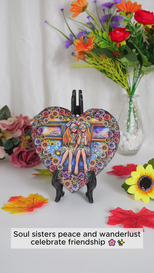 Voyage des Âmes Sœurs : Paix et Soif d'évasion - Pierre personnalisée en forme de cœur hippie