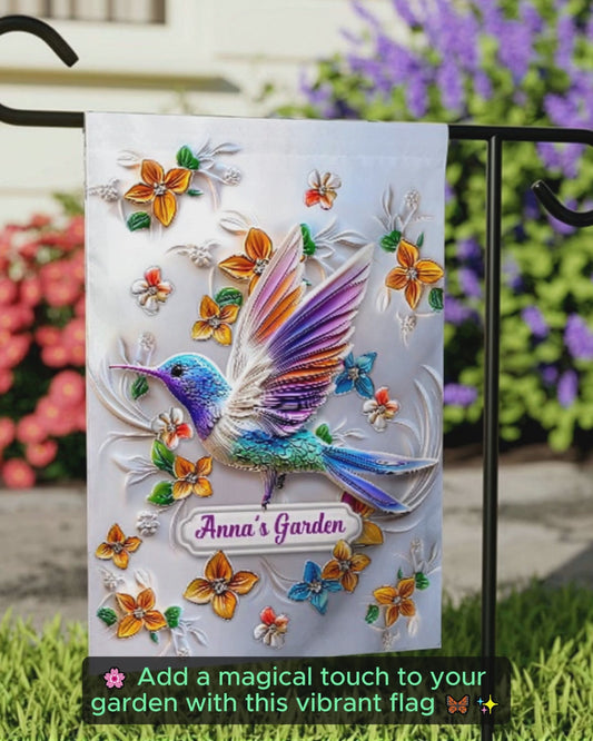Magnifique drapeau de jardin personnalisé avec papillon, libellule, abeille et colibri