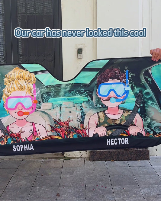 You And Me And The Sea - Personalized Scuba Diving Car Sunshade