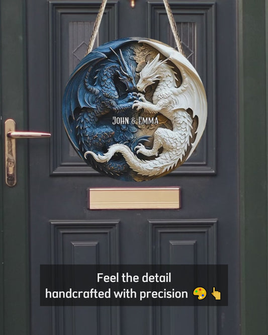 J'adore les dragons - Panneau rond en bois personnalisé avec un dragon