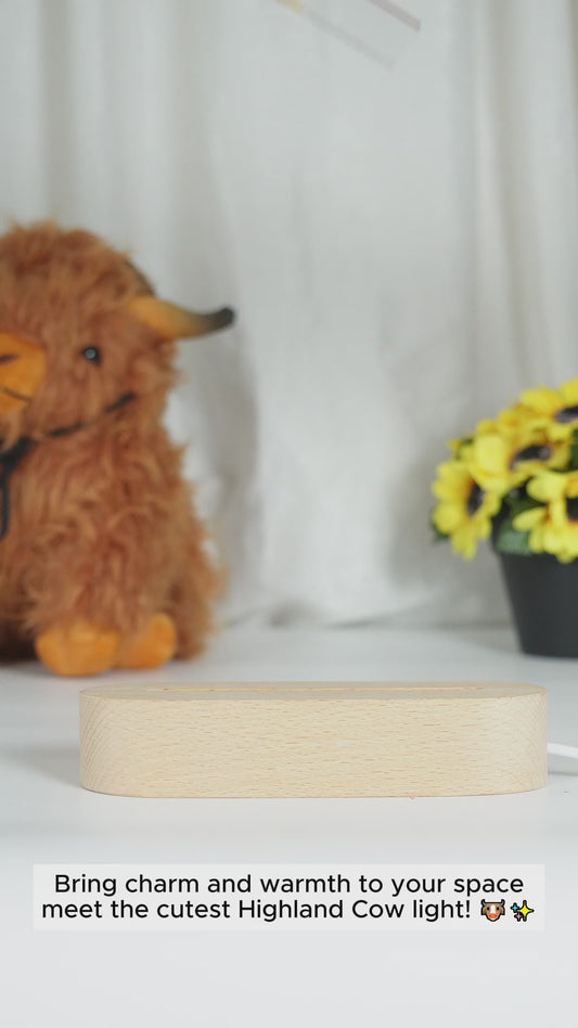 Vache des Highlands mignonne Tournesol - Plaque lumineuse personnalisée en forme de tournesol