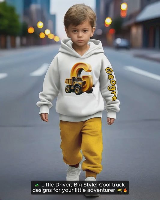 Boy's Cool Truck Print Hooded Outfit - Personalized Kid Hoodie & Kid Jogger Sweatpants