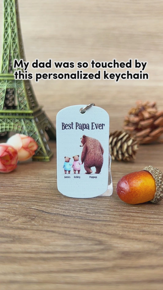 Papa Bear - Personalized Father's Day Grandpa Stainless Steel Keychain