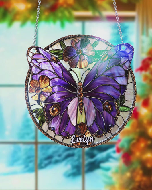 Purple Butterfly - Personalized Butterfly Window Hanging Suncatcher Ornament