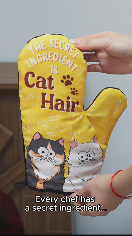 L'ingrédient secret ? Les poils de chat ! – Ensemble de maniques et de gants de cuisine personnalisés à l'effigie de chats