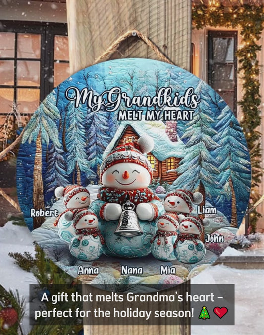 Joyeux Noël - Panneau rond en bois personnalisé pour grand-mère