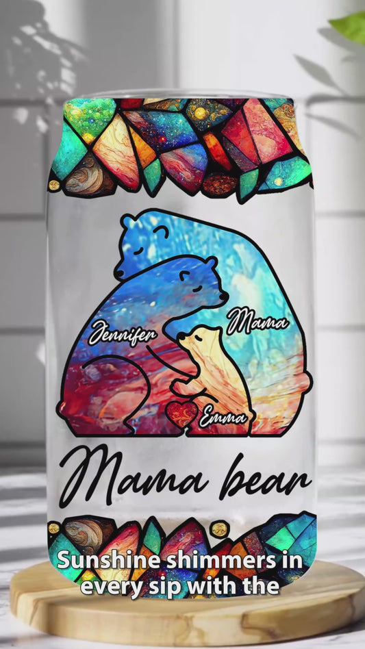 Vitrail coloré Maman Ours - Vitrail personnalisé Maman Ours