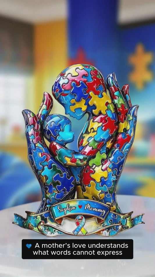 Mom And Kid - Personalized Autism Awareness Custom Shaped Acrylic Plaque