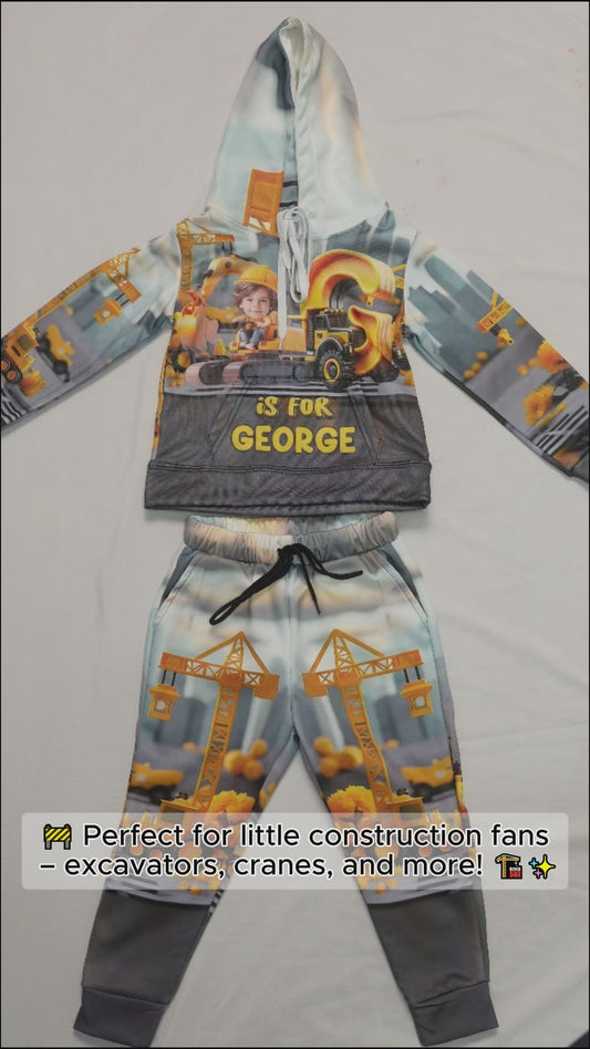 Construction Vehicle Alphabet Letters - Personalized Kid Kid Hoodie & Kid Jogger Sweatpants