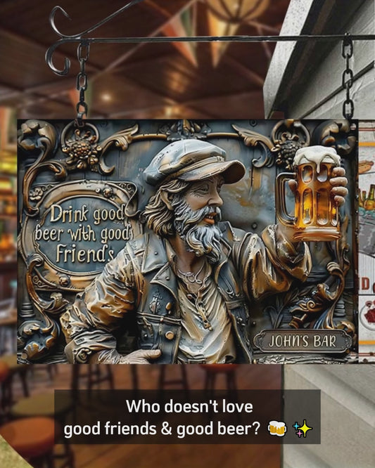 Bons amis, bonne bière - Panneau métallique rectangulaire personnalisé pour la bière