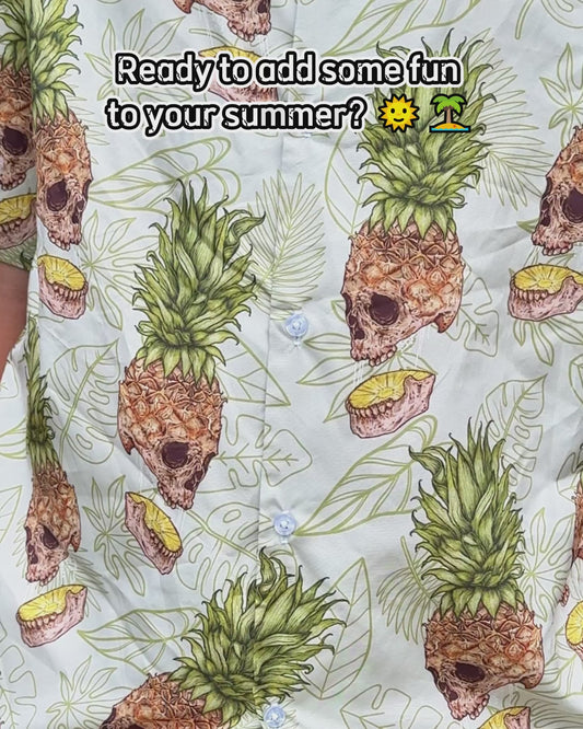 Chemise hawaïenne personnalisée avec motif tête de mort ananas humoristique