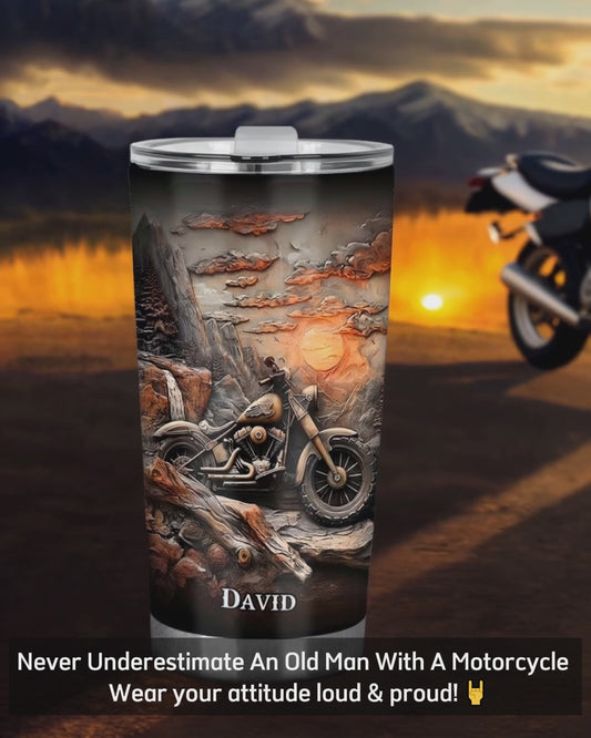 Never Underestimate An Old Man With A Motorcycle - Personalized Biker Tumbler