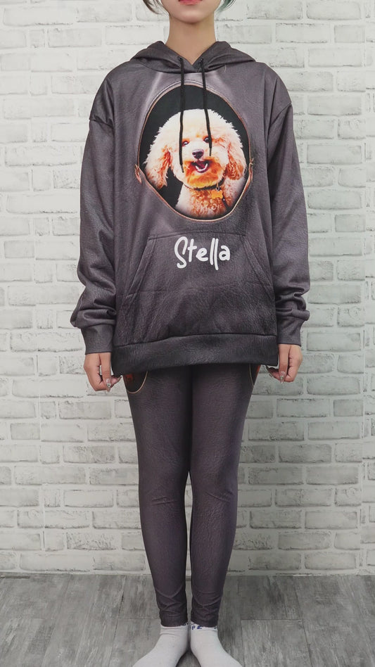 Sweat à capuche et leggings personnalisés pour chien Peeking Pet avec photo et nom
