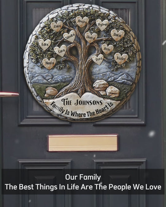 Joyeux Noël - Panneau métallique rond personnalisé pour la famille