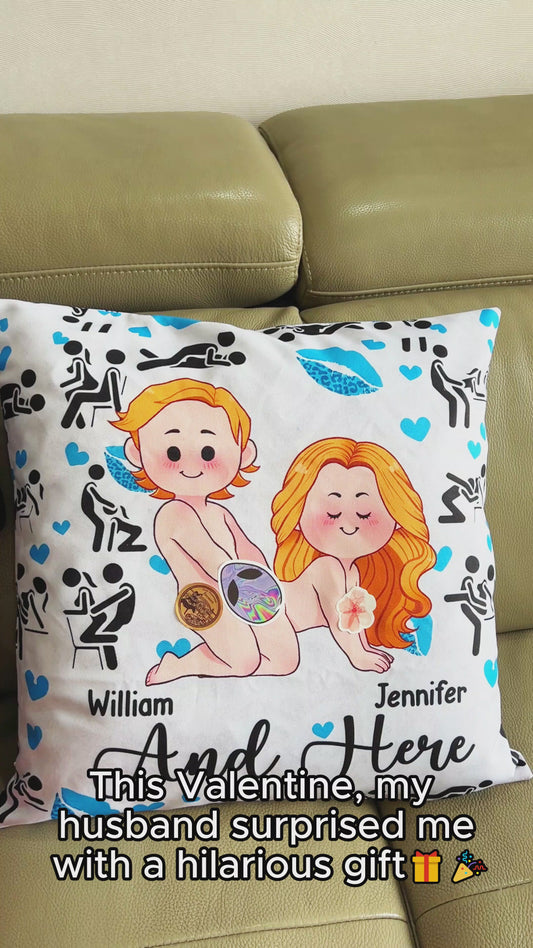 Nous avons fait l'amour ici et ici - Coussin décoratif personnalisé pour couple