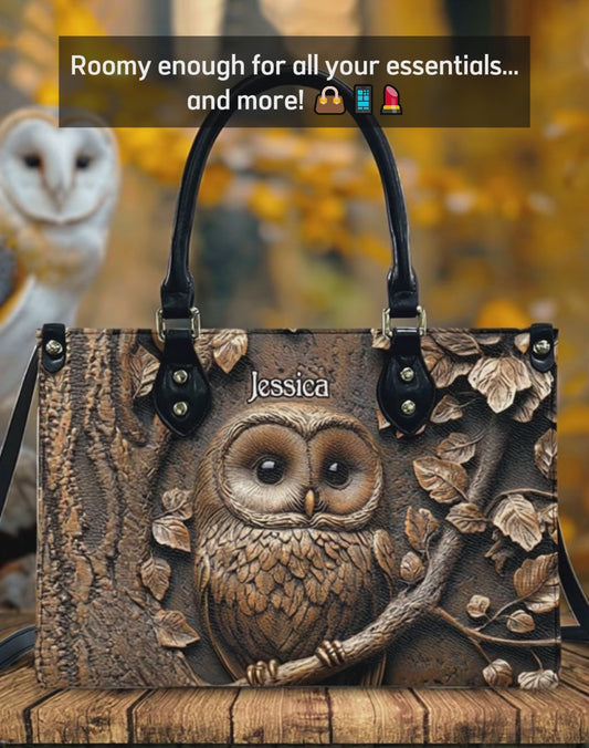 Magnifique sac à main en cuir personnalisé avec motif hibou