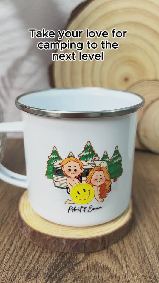 Être ensemble, c'est notre endroit préféré - Mug de camping personnalisé en émail